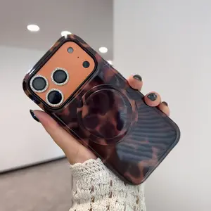 Woner Leopard Print Magnetic Cellphone Case, 2-in-1 Double Layer Shockproof Casing for iPhone 17 Pro Max,16,15,14,13, Stylish Handheld Phone Accessories for Mobile Devices