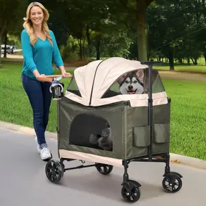 Extra Large Dog Stroller For Large Dog or Multiple Dogs/Cats, One-Click Folding Pet Stroller with Cup Rack, Pocket