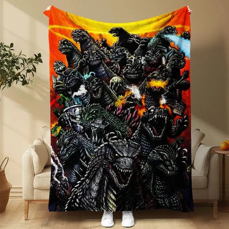 Godzilla Dinosaur Print Blanket Ultra Soft Flannel Cozy Warm Lightweight All Season Bedroom Couch Sofa School Dorm Office Camping Throw Decor Decorative Throw Perfect Birthday Gift Christmas Gift for Monster Fans Men Women Teens Kaiju Style, Dinosaur Blan
