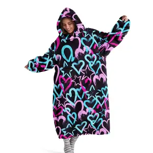 hoodie blanket，Wearable Blanket，Hooded Blanket Sweatshirt, Wearable Colorful Heart Pattern Hoodie, Fantasy Style Long Sleeve TV Blanket Gift for Women，Christmas Gift,Valentine's Day gift