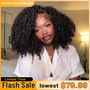 [4C Baby Hair] Menglle Hair Pre Cut 7X6 Kinky Curly Lace Front Wig Human Hair Glueless Wigs Ready To Wear Middle Part Curly Wig 200%/250% Density#Summervibes#TikTokShopStockUp