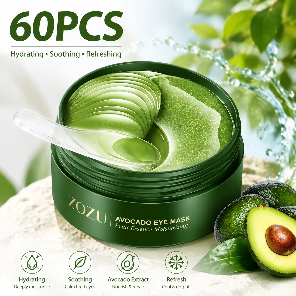 120pcs Avocado Hydrating Under Eye Gel Pads, Moisturizing Eye Mask for Dark Circles & Eye Bags, Gentle Daily Eye Care Skincare Gift，   nette  eye patches puffiness reducer
