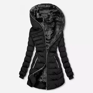 women's thick winter coat, faux fur lining, warm long hooded down jacket, velvet cotton coat, mid-length coat, lambskin lined jacket, thickened windproof down jacket, comfortable outdoor hooded down jacket
