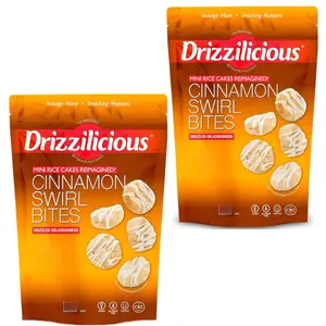 Drizzilicious Cinnamon Swirl Mini Rice Cakes 2 Pack – Low Sugar, Healthy Vegan Snack, Gluten-Free, Only 90 Calories – 4 oz Bag