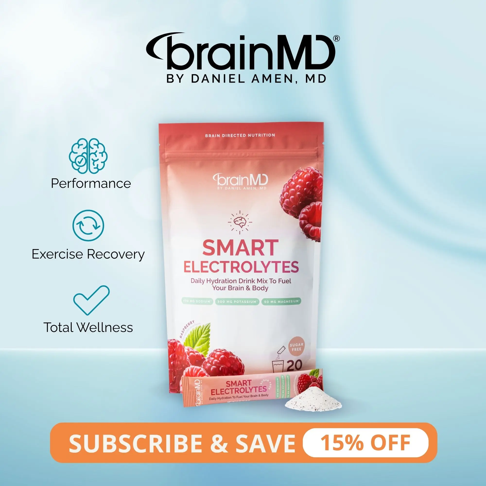 Smart Electrolytes | BrainMD | 30 Servings | Brain Hydration & Focus Support | Energy & Exercise Recovery | Sodium, Potassium & Magnesium with B Vitamins