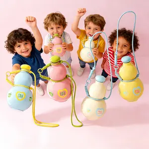 gourd Water Bottle Large Capacity Tonton Cup High Appearance Outdoor Portable Daughter Child Student Big Belly Water Cup School Home Use with Colorful Designs and Adjustable Straps Drinkware Indoor, Cream White