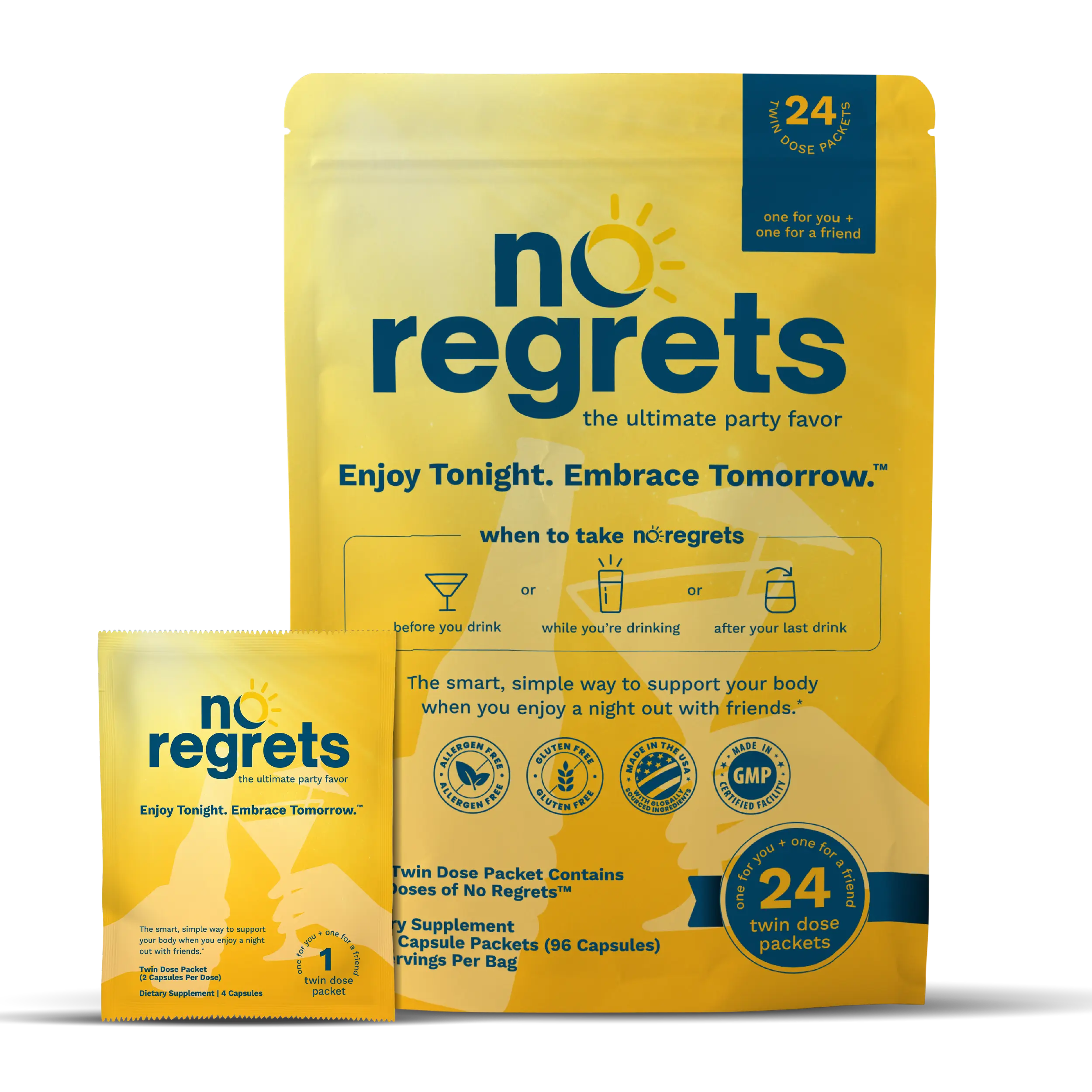 No Regrets — Night-Out Recovery Capsules (4-Capsule Packets) Embrace Tonight. Enjoy Tomorrow.