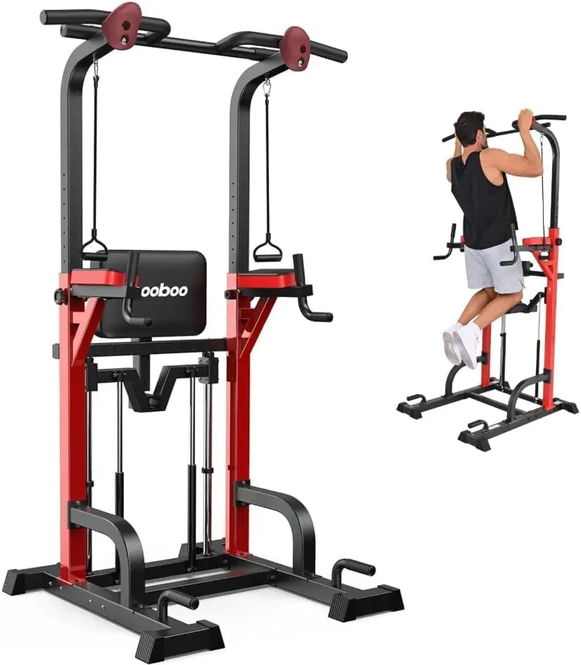 Pull Up Bar Power Tower Dip Station, 450LB Adjustable Home Gym Equipment | 11-height adjustment supports pull ups, dips, knee raises, push ups and versatile full-body strength training