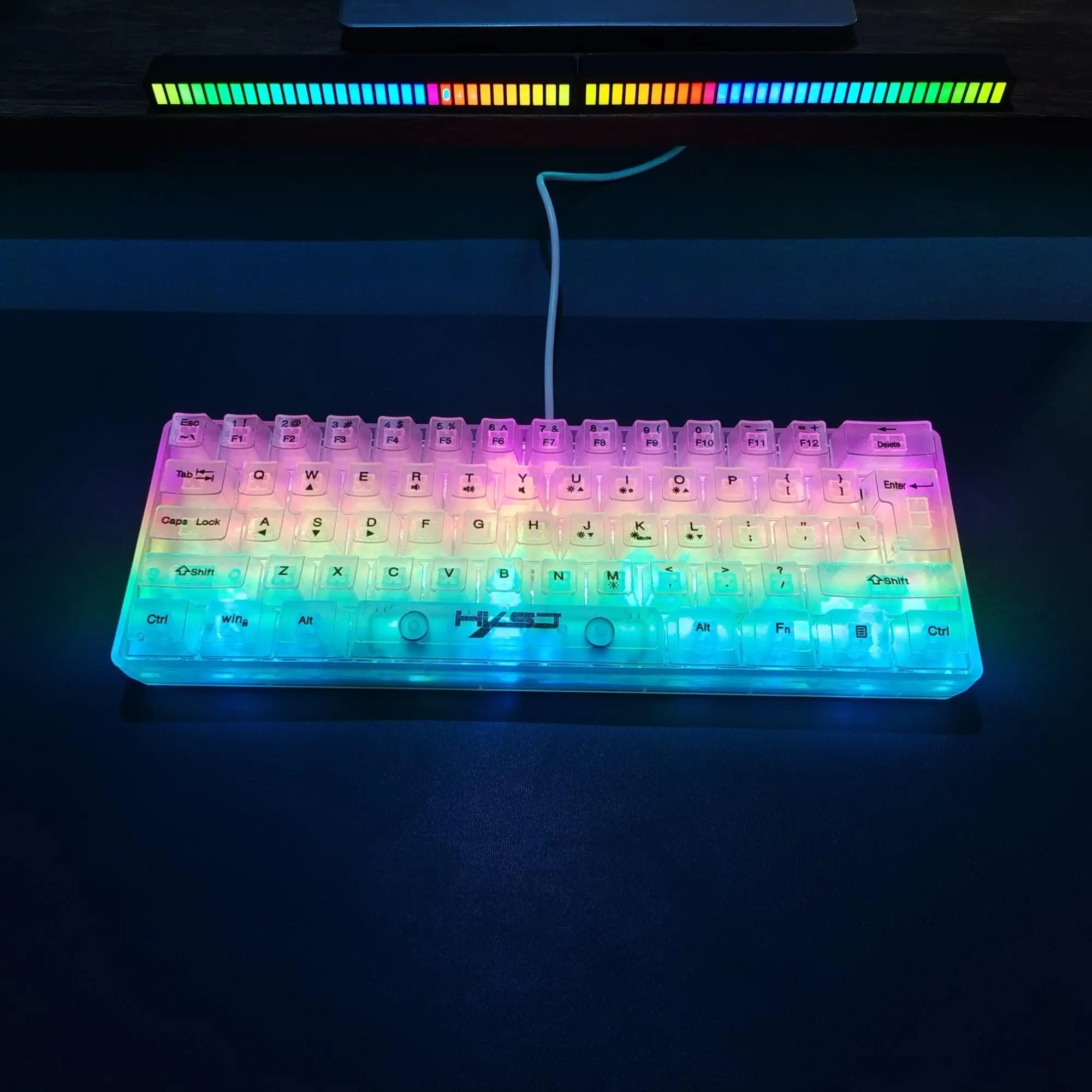 HXSJ-V700 USB Wired 61-key Film Keyboard, RGB Backlight Fully Transparent Gaming Keyboard, Ergonomic Keyboard for Gaming, Office, Home, Men Gifts