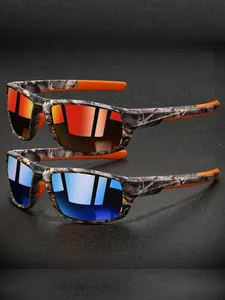 Unisex Sporty Colorblock Square Frame Tinted Lens Sunglasses, Summer Trendy Casual Lightweight Durable Sunglasses for Everyday Use, Fashion Accessories for Outdoor Activities