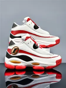 Men's Mid-High Top Basketball Sneakers, PU Leather Upper, Rubber Anti-Slip Sole, Letter Number Design, Sporty Style, All Seasons