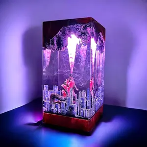 Godzilla City Night Light – Atomic Breath Resin Lamp, Epoxy LED Desk Light for Fans and Collectors, Handmade Movie-Inspired Glow Lamp, Home or Office Decor, Unique Gift for Him, Home or Office Decor, Christmas Gift, Valentine’s Day Gift.