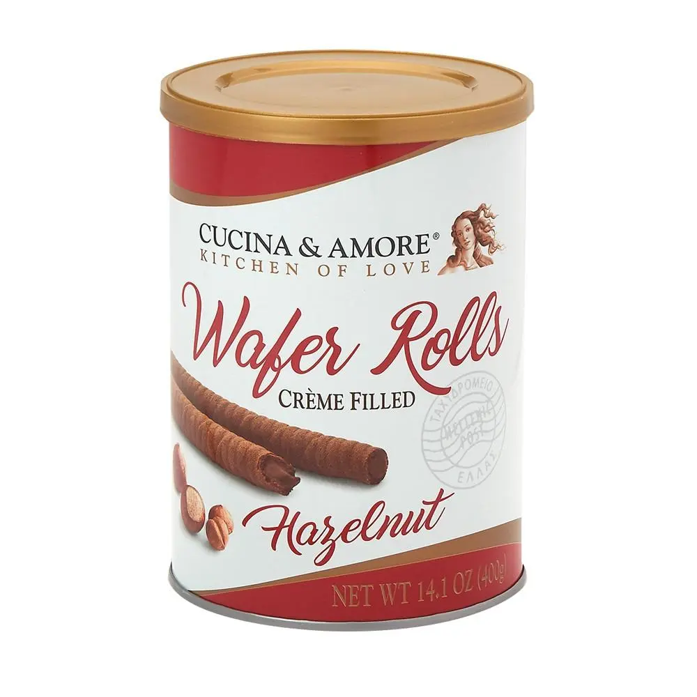 Cucina & Amore Creme Filled Wafer Roll Tins Hazelnut 14.1 oz 6 ct