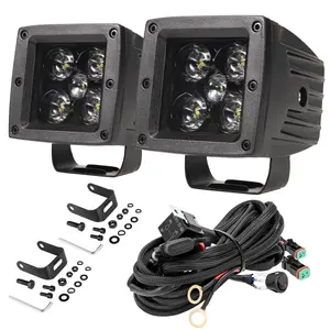 ANGU-OFFROAD 2PCS 3-Inch Square LED Offroad Pods, 100W 10000LM Spot Beam Driving Kit, 20AWG DT Connector Wiring Harness, Durable Construction High-Brightness Units for Trucks, Trail Crawling