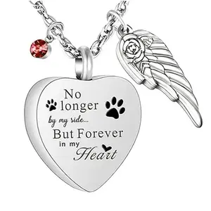 New stainless steel heart-shaped wing necklace, pet memorial necklace for loved ones, perfume pendant with bone ash hair