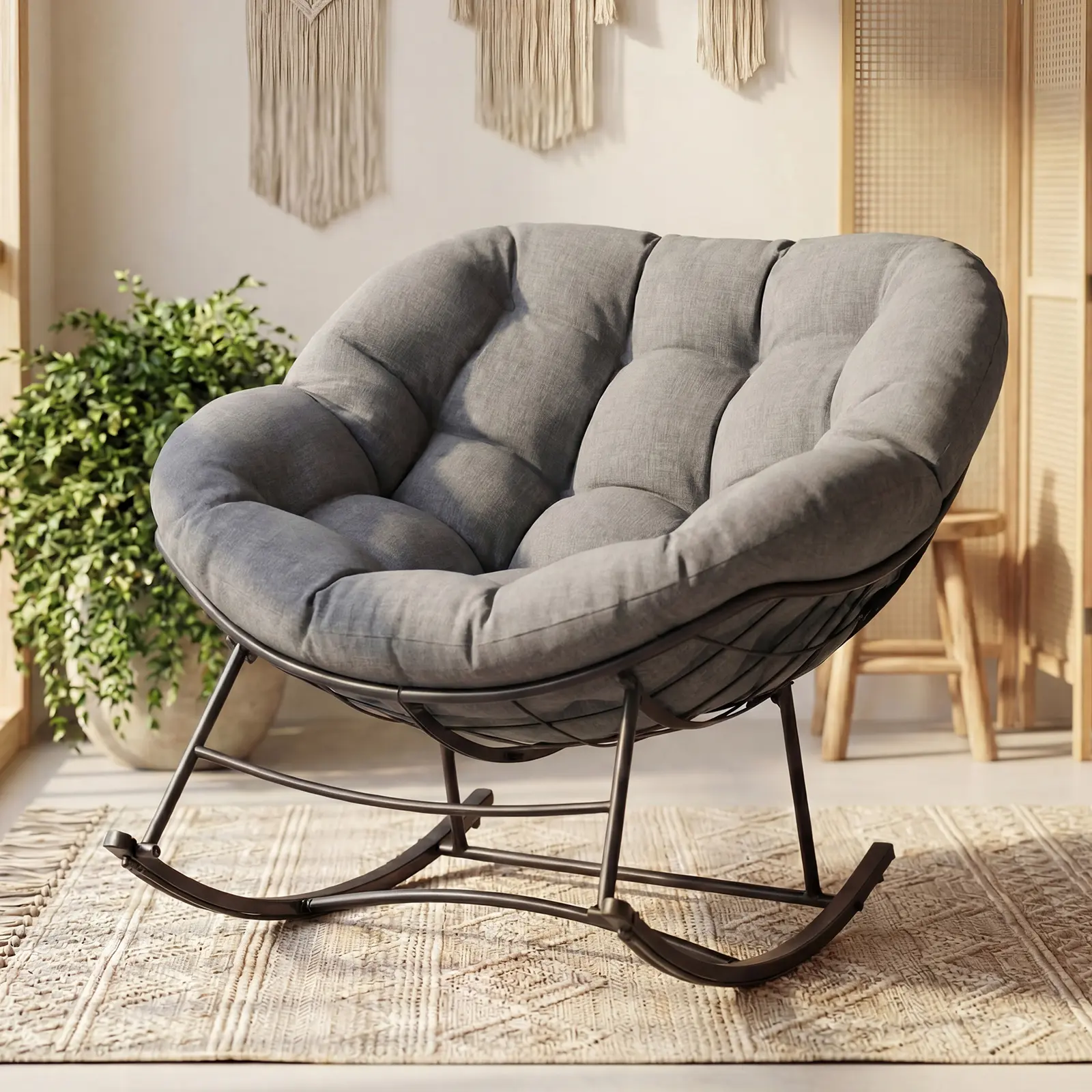 Sweetcrispy Heavy-Duty Oversized Fabric Egg Lounge Rocking Chair with Cushion, 450 Lbs All-Weather Glider, Reading Chair for Patio Garden, Living Room, Fabric Lounge Chair