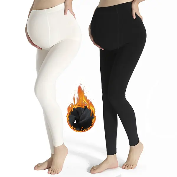 Women's Fleece Knit High-Waisted Full Length Bodycon Yoga Leggings - Maternity Prenatal Tummy Tuck Garment, Autumn-Winter Warmth, Soft Modest Figure-Hugging for All Pregnancy Stages, Minimalist Slim-Fit, Do Not Dry Clean