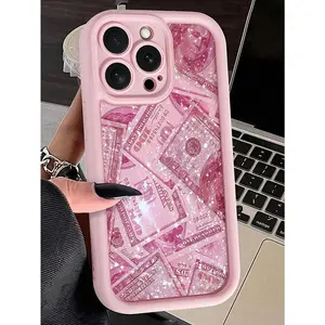 A pink coin-patterned matte TPU full-cover phone case, compatible with iPhone 17/16/15/14/13/12/11/X/XS/XS Max/16E/12/13 Mini, featuring a sweet yet cool style, perfect as a holiday gift for friends, family, or yourself.
