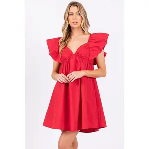 Poplin Ruffle Sleeve Tie Back Dress