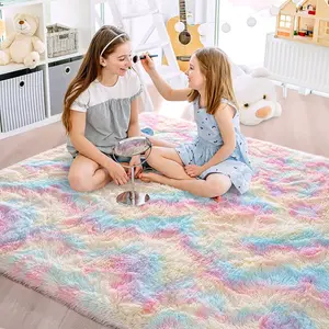 YJ.GWL Fluffy Rainbow Area Rug Plush Colorful Rugs for Living Room Bedroom Kids Room,3x5ft/4x6ft/5x8ft/6x9ft
