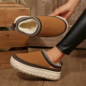 Women's Comfortable Boots Platform Slippers Suede Plush Lined Warm Mini Snow Boots Daily Indoor Outdoor Shoes