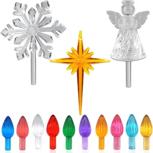 110Pcs 10 Colors Ceramic Christmas Tree Replacement Bulbs - Plastic Light Pegs, with Angel Topper, Snowflake Top & Cross Stars Included
