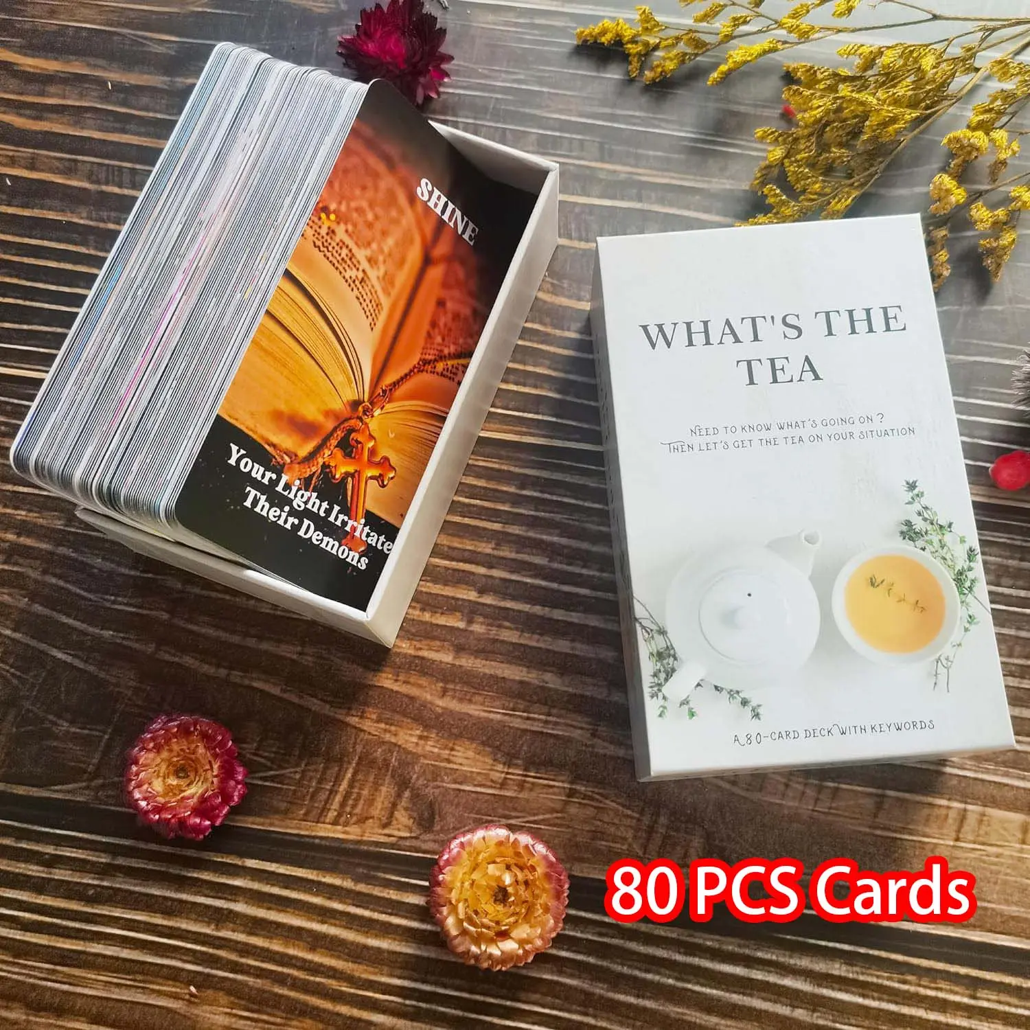 What's the Tea Oracle Card Deck, 1 Set Divination Cards for Beginners, Durable Tarot Cards, Party Tarot Cards Fortune-Telling Game, Tarot Card Decks, Card Games