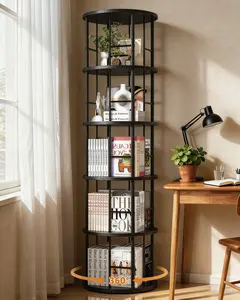 【Clearance Sale】5-Tier 360° Rotating Bookshelf, Sturdy Spinning Bookcase, Stackable Narrow Space-Saving Shelf, Tall Swivel Corner Shelf for Bedroom, Living Room, Office