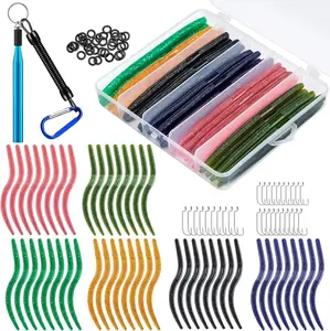 Wacky Worm Kit for Bass Fishing, 48Pcs 5.5" Wacky Worm Lures, 100 O-Rings, Wacky Rig Tool, 30 Hooks and Tackle Box