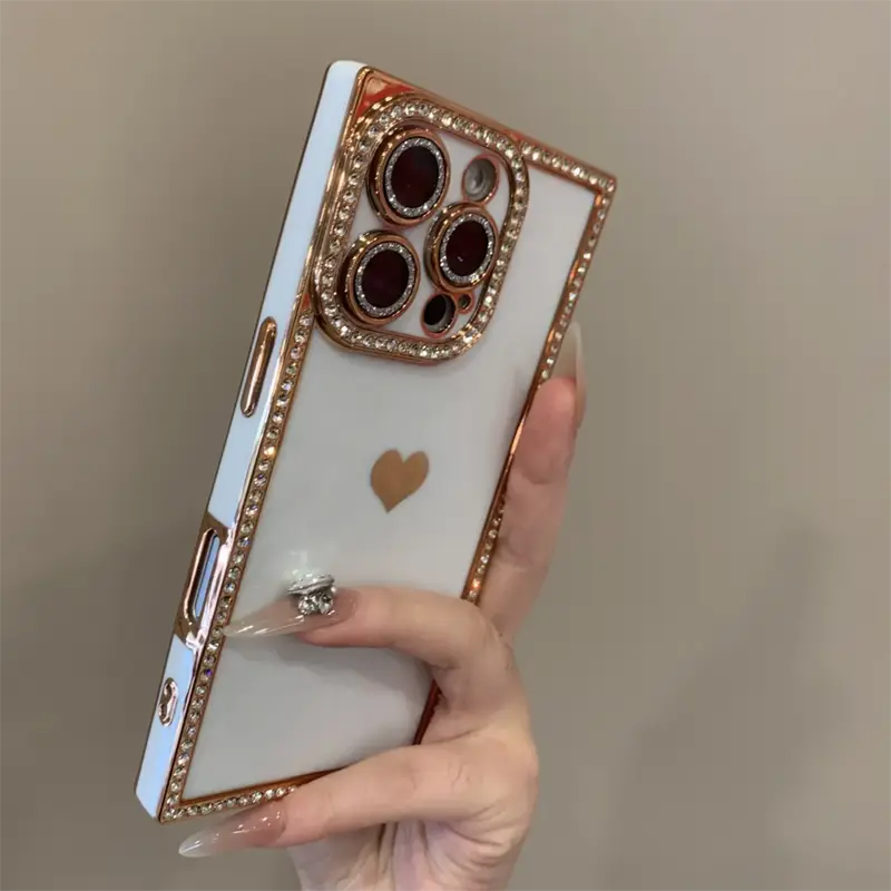 Women's Customized Shockproof Phone Case for iPhone 16/15 Pro/14/13, TPU Material, 4-Corner Heart Pattern, Dustproof Net, Built-in Lens Film, Protective Cover, Shockproof Iphone 16