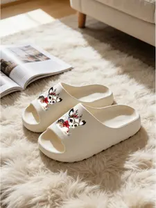 Christmas Reindeer Print Cloud Sandals, Soft Cute Festival Style, Home Slip-Ons, Eva Material, Medium Width, All Seasons Casual Footwear