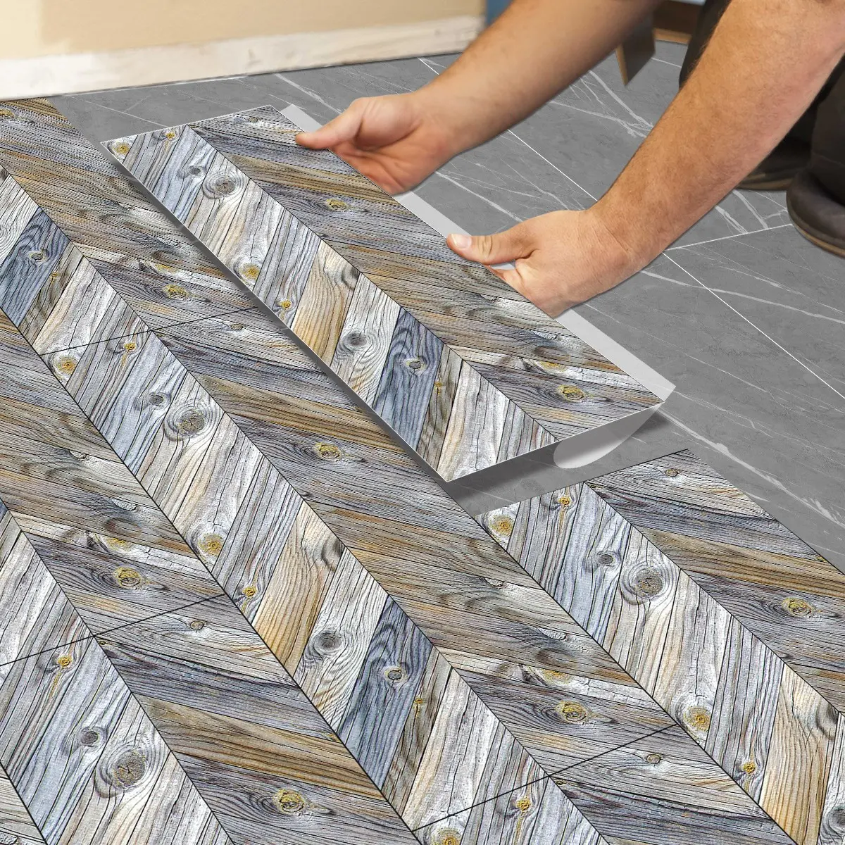 Removable Wood Grain Floor Decals, 5.91x15.75 Inch, Waterproof & Extra Thick, Strong Adhesive Backing, 5/10/20 Pcs for Bathroom/kitchen, Waterproof PVC Material