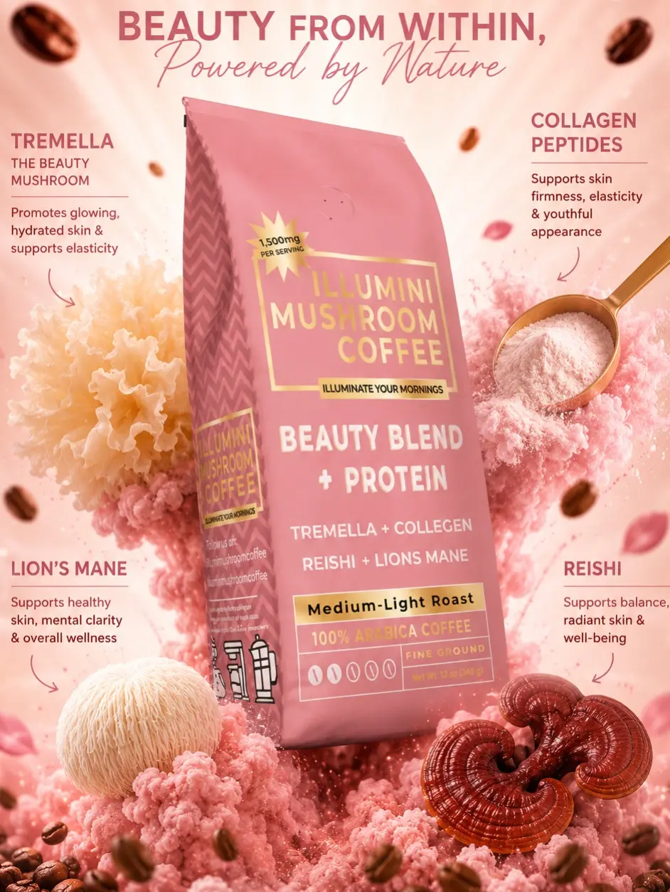 ILLUMINI Beauty Blend + Protein Mushroom Coffee | Collagen & Wellness | Premium Medium-Light Roast
