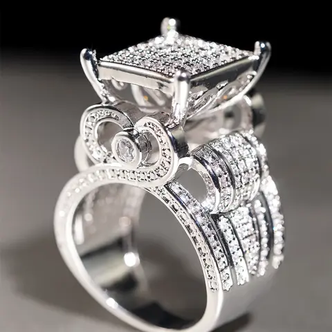 1 PC Glamorous Cubic Zirconia Elegant Ring For Women Artificial Zircon Ring For Wedding Engagement Anniversary Party Jewelry Valentine's Day Gift