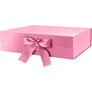 Large Gift Box with Lid for Presents 13x9.7x3.4 Inches, Pink Magnetic with Ribbon Luxury Gift Box, Bridesmaid Proposal Box (Glossy Pink)