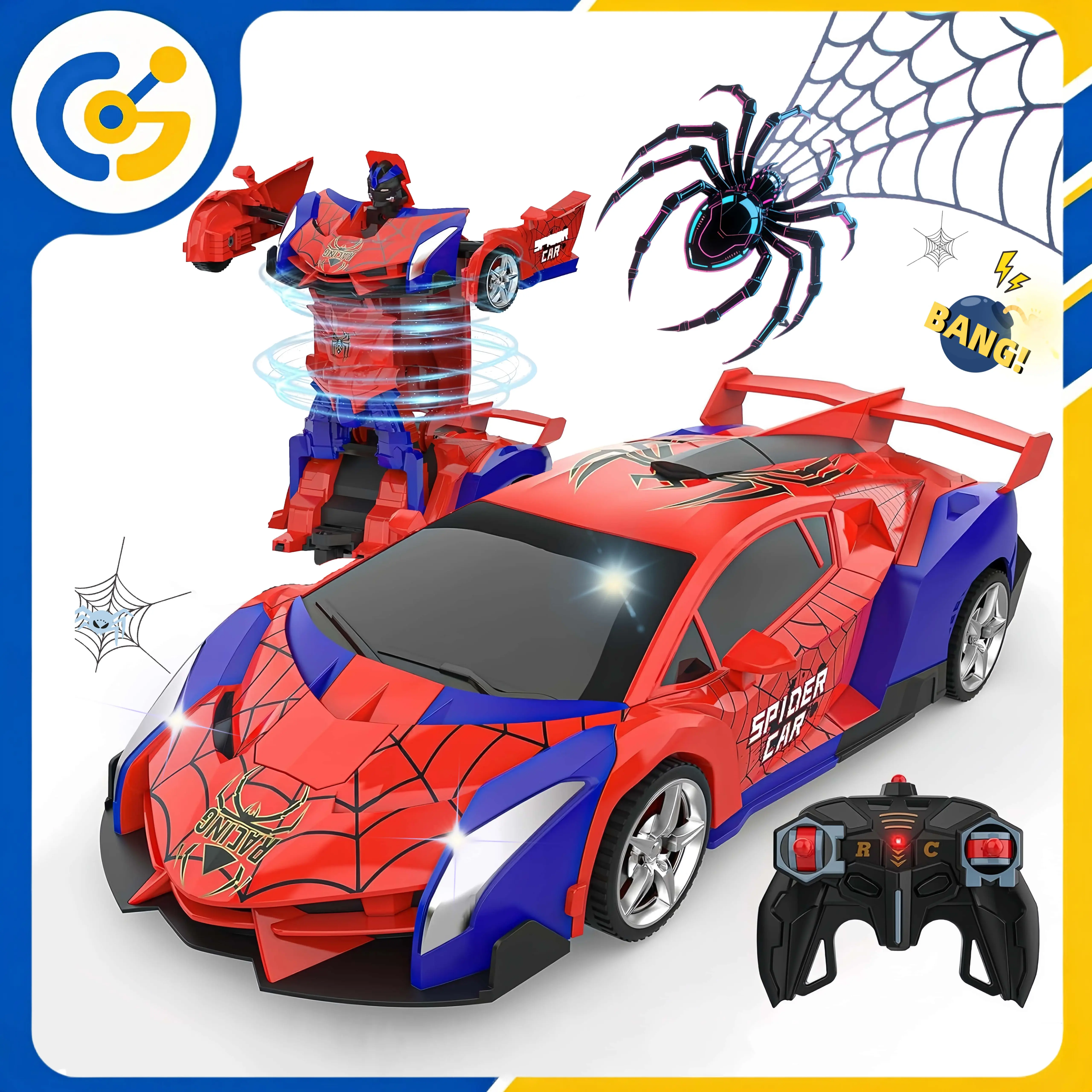 2.4Ghz 1:18 Scale Transformer Fast RC Car Robot Toy for Boys (3-15), 360° Rotation, 24(l)×13(w)×8(h)cm, 400g, Rechargeable Batteries, Durable ABS Plastic, Eye & Underbody Lights, Extended Playtime, Birthday Gift, Transformer Car