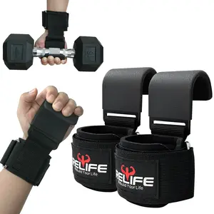 Relifesports Weight Lifting Hooks (Pair) Lifting Wrist Straps for Powerlifting,Strength Training, Deadlifts, Pull Ups, Shrugs - Gym Gloves For Men and Women