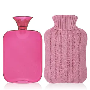 2L hot water bag with knitted cover, suitable for hot compress, keeping hands and feet warm, relieving dysmenorrhea, neck and shoulder pain, multi-color hot water bag, reusable health supplement hot water bag, portable hot water bag