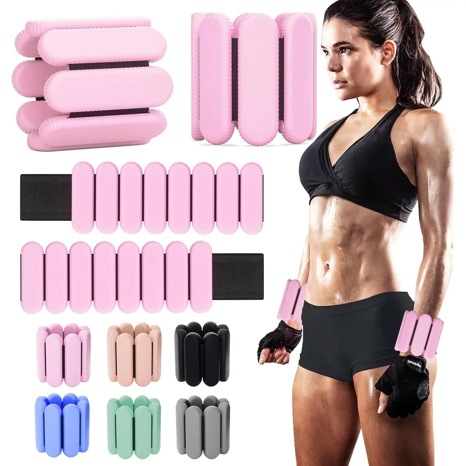 Adjustable Ankle Weights for Women Men,Wrist Weights set for Walking Running,1 Pair (1Lbs Each) Silicone Workout Weights for gym fitness, Jogging,yoga,pilates,strength training,physical therapy