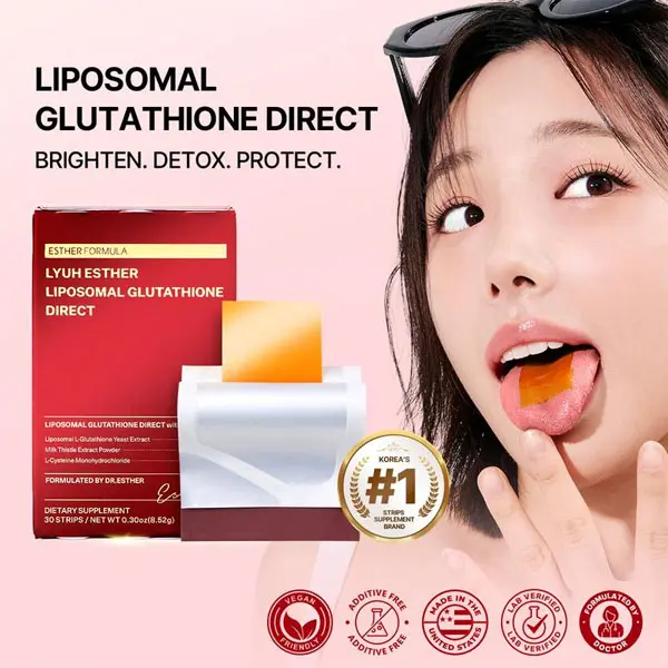 ESTHER FORMULA Liposomal Glutathione Direct (284mg*30strips) Glutathione Strips, Korean Beauty Supplement Made in USA for antioxidant, Skin Tone Care, K-Beauty, Inner Beauty Healthcare Fitness beauty film