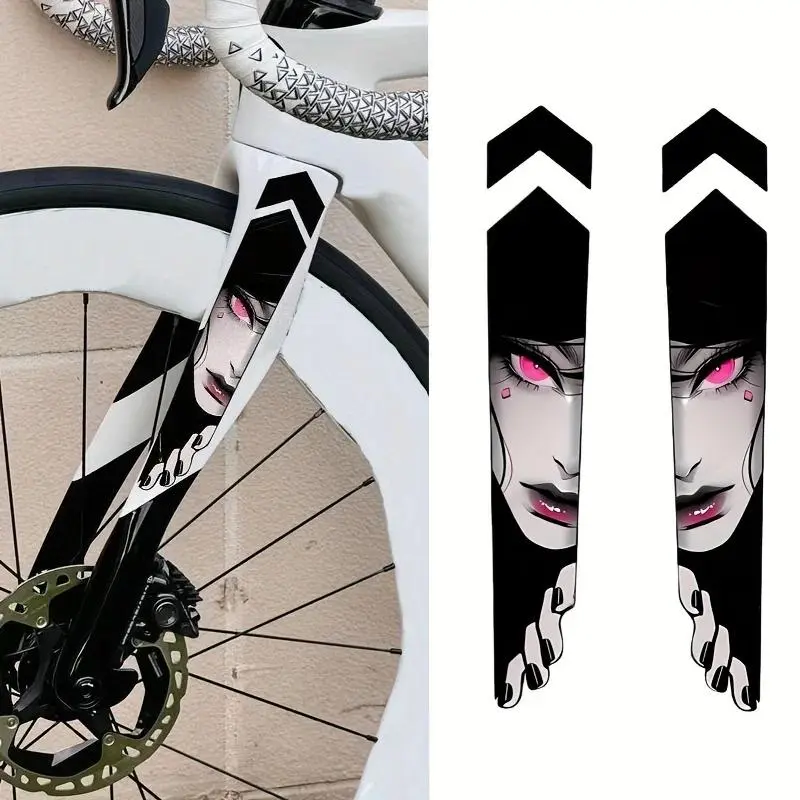 A pair of anime eye bike frame stickers and a pair of fork stickers, JDM style PVC decals, Decal Set, suitable for road bikes and mountain