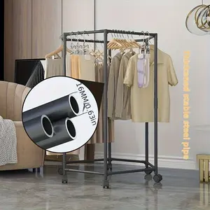 360 Degree Rotating Wheel Clothes Hanger, Hexagonal Corner Clothing Storage Rack, Wardrobe Organization, Space Saving Design