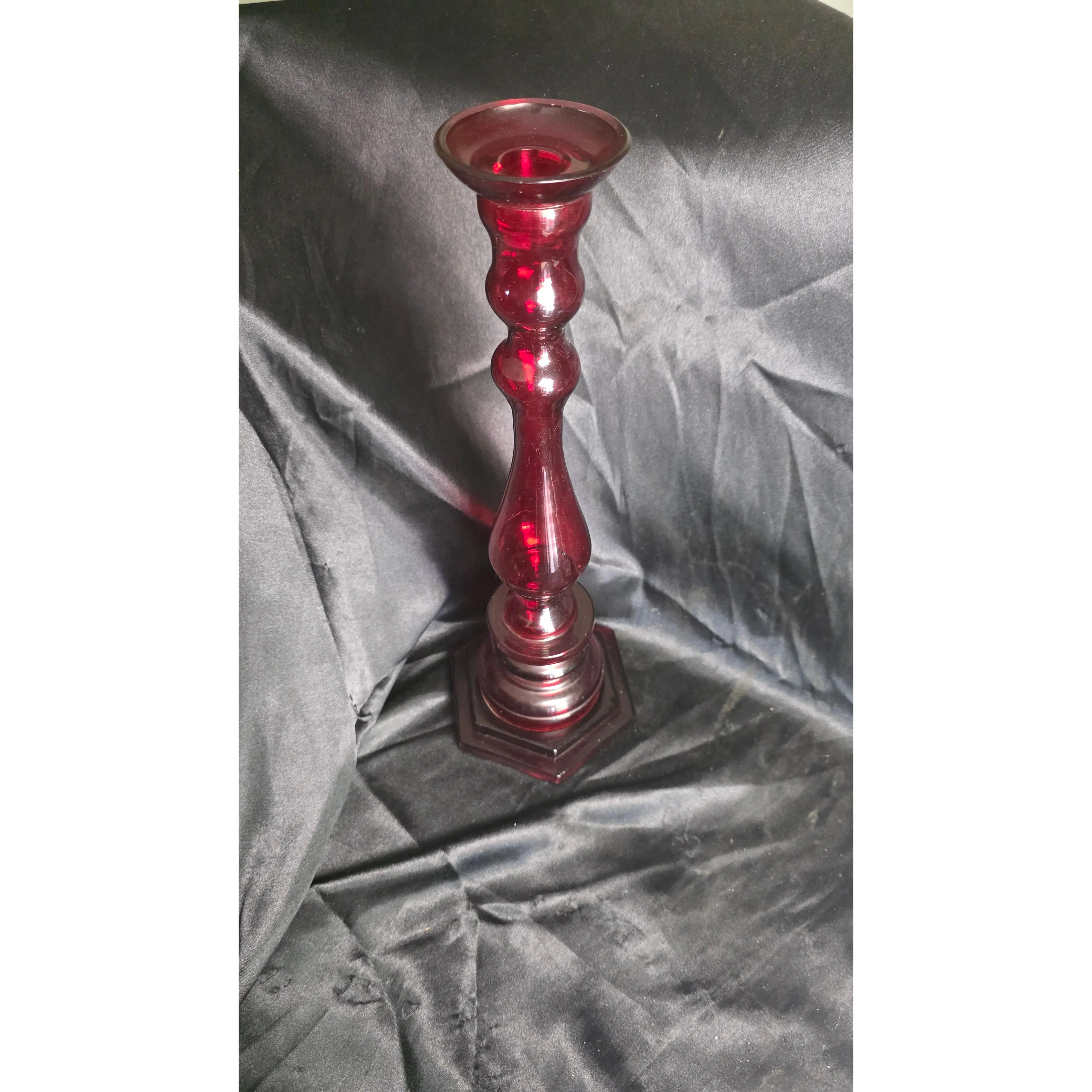 Vintage Red Glass Candlestick Holder Decorative Art Glass Home Décor