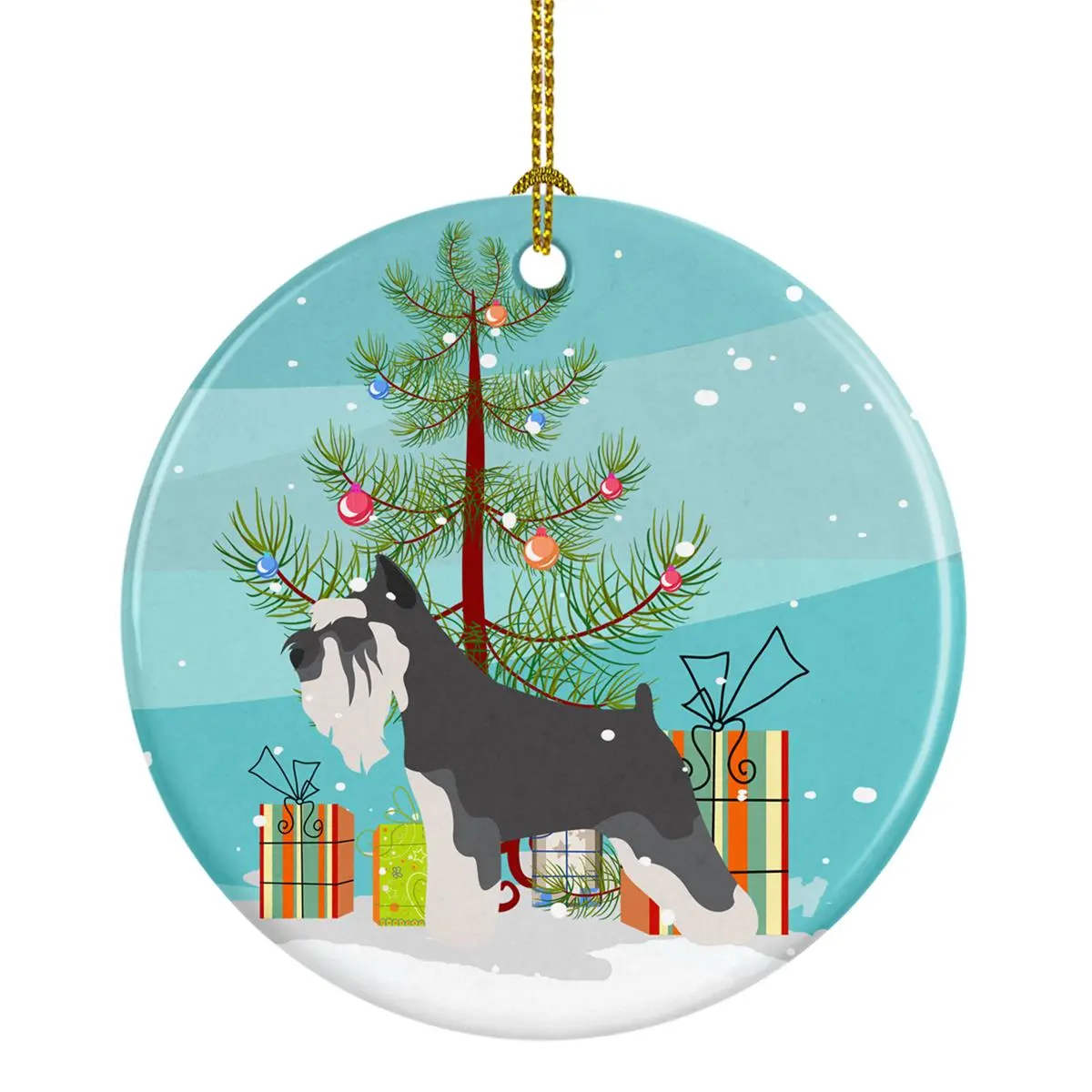 Round Paintable Miniature Schnauzer Christmas Porcelain Ornament, Festive Home Decoration, Ideal Holiday Gift, Paint