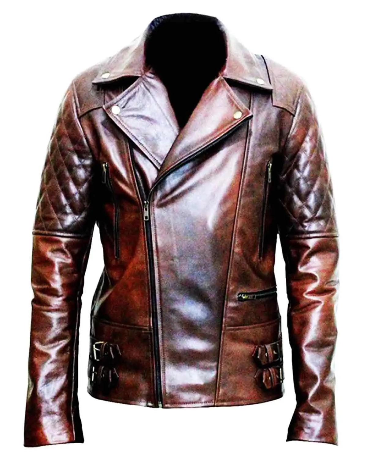 MotorCycleJackets Men's Quilted Dark Brown Sheepskin Leather Jacket