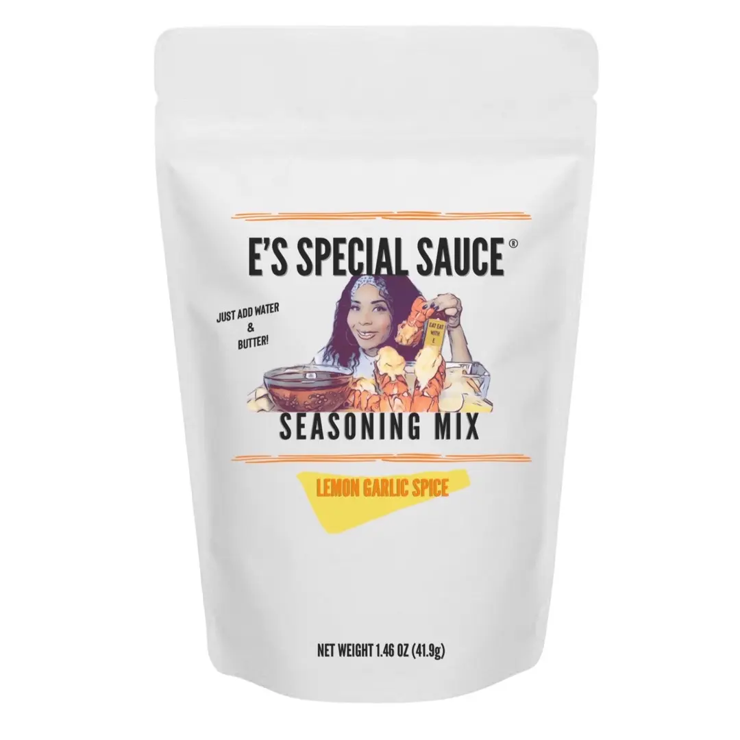 E’s Special Sauce Lemon Garlic Spice butter seasoning mix, seafood, chicken, Flavor, food, seasoning, cook, cooking, spices, vegetables, dip