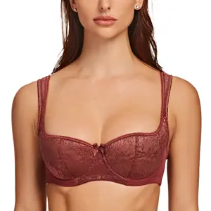 MELENECA Women's Chic Lady Love Balconette Bra - Plus Size, Push-Up Half Cup, Underwire, Adjustable Padded Straps, Hand Wash Only,