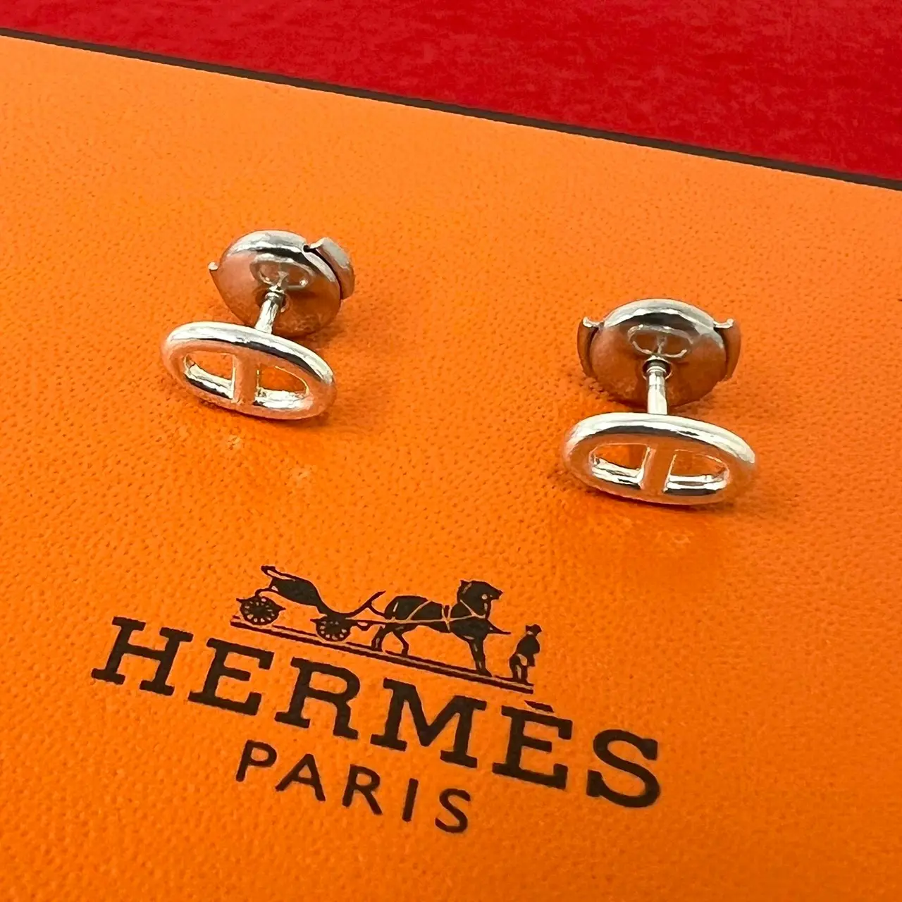 Pre-owned HERMÈS Sterling Silver 925 (Ag925) Small Leather Goods Hermes Chaine d’Ancre Silver Earrings