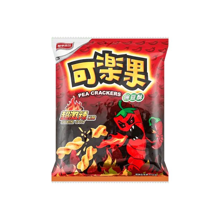 Koloko Crispy Pea Crackers - Extreme Spicy Flavor, 65g Double Crunch Crisps & Puffed Snacks