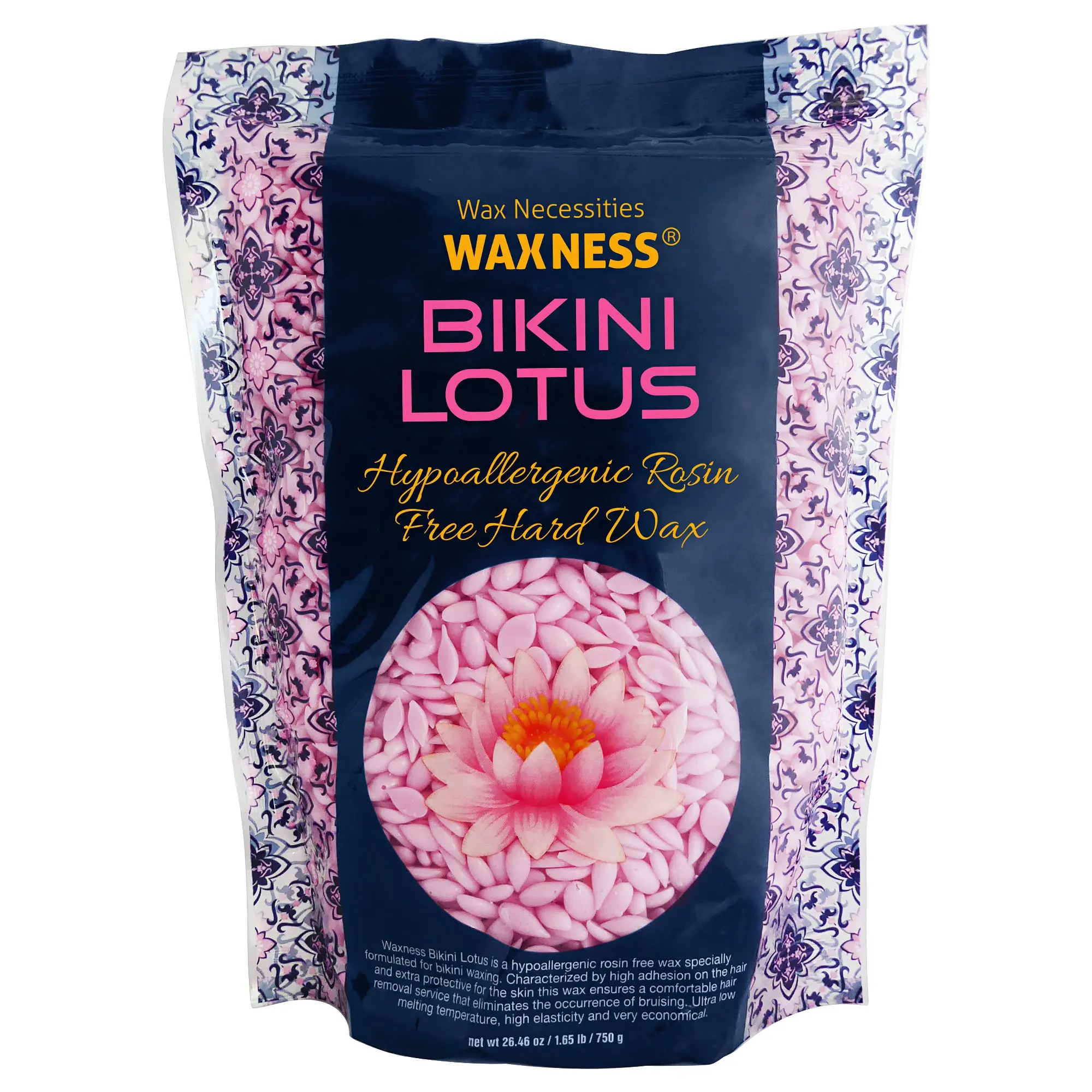 Waxness Premium Rosin Free Bikini Lotus Hard Wax Beads 1.65 lb / 750 g - For Hair Removal - Ultra Low Temperature - Creamy Formula - Made in Italy